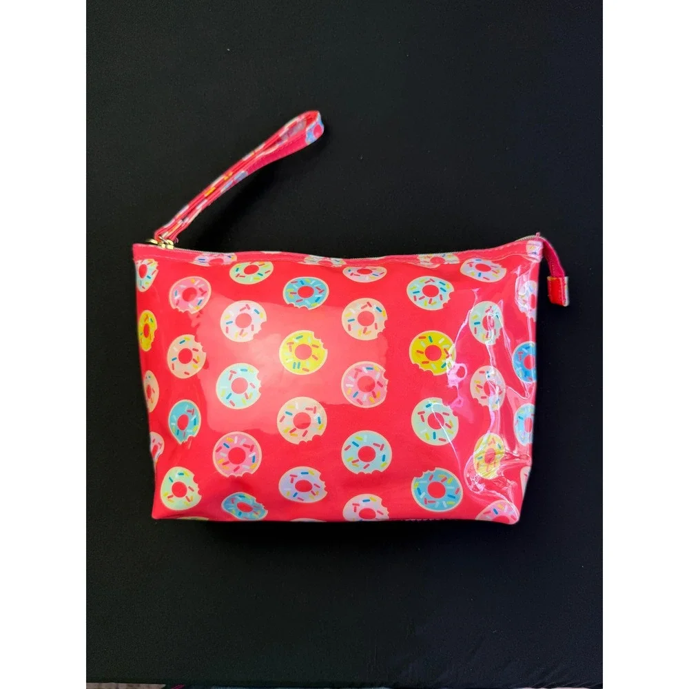Dabney Lee Pink Donut Print Wristlet Makeup Bag Travel Cosmetic Pouch Toiletry